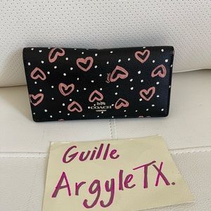 Coach Black & Pink Multi Bifold with Crayons Hearts Print Wallet